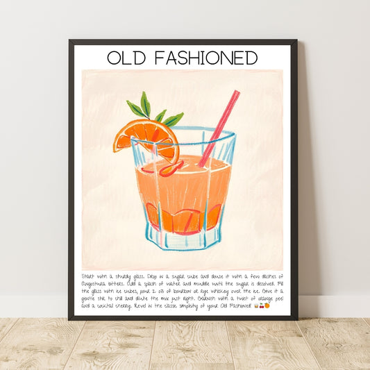 Cocktail Art Print Design Poster Old Fashioned Bar Decor