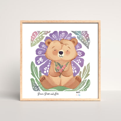 Peace, Paws and Love Bear No:1 Art Print Poster For Kids