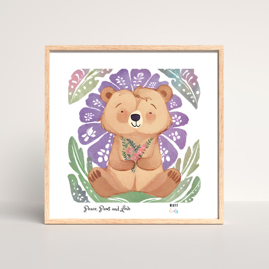 Peace, Paws and Love Bear No:1 Art Print Poster For Kids