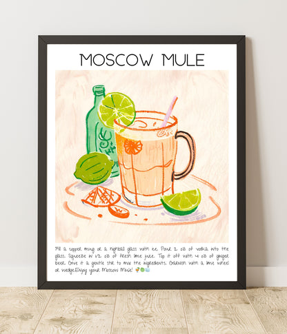 Cocktail Art Print Design Poster Moscow Mule Bar Decor