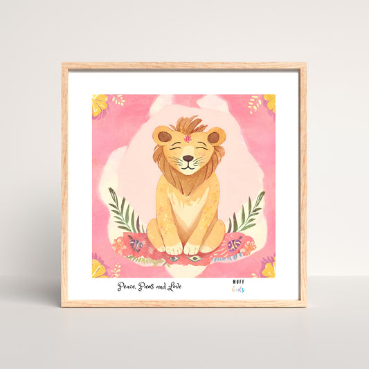 Peace, Paws and Love Lion No:4 Art Print Poster For Kids