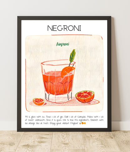 Art Print Tasarım Kokteyl Poster Negroni Bar Dekor