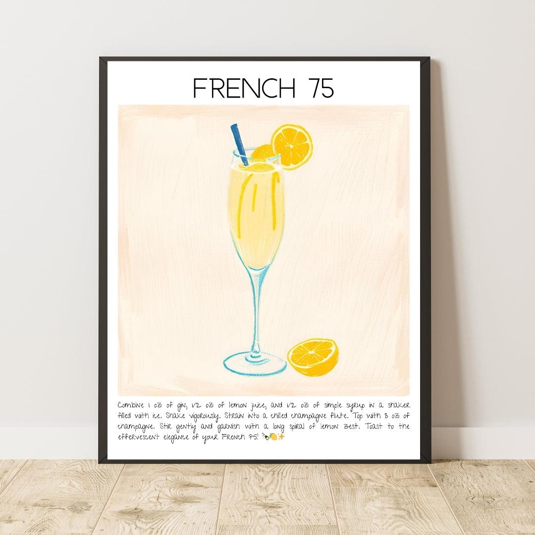 Cocktail Art Print Design Poster French 75 Bar Decor