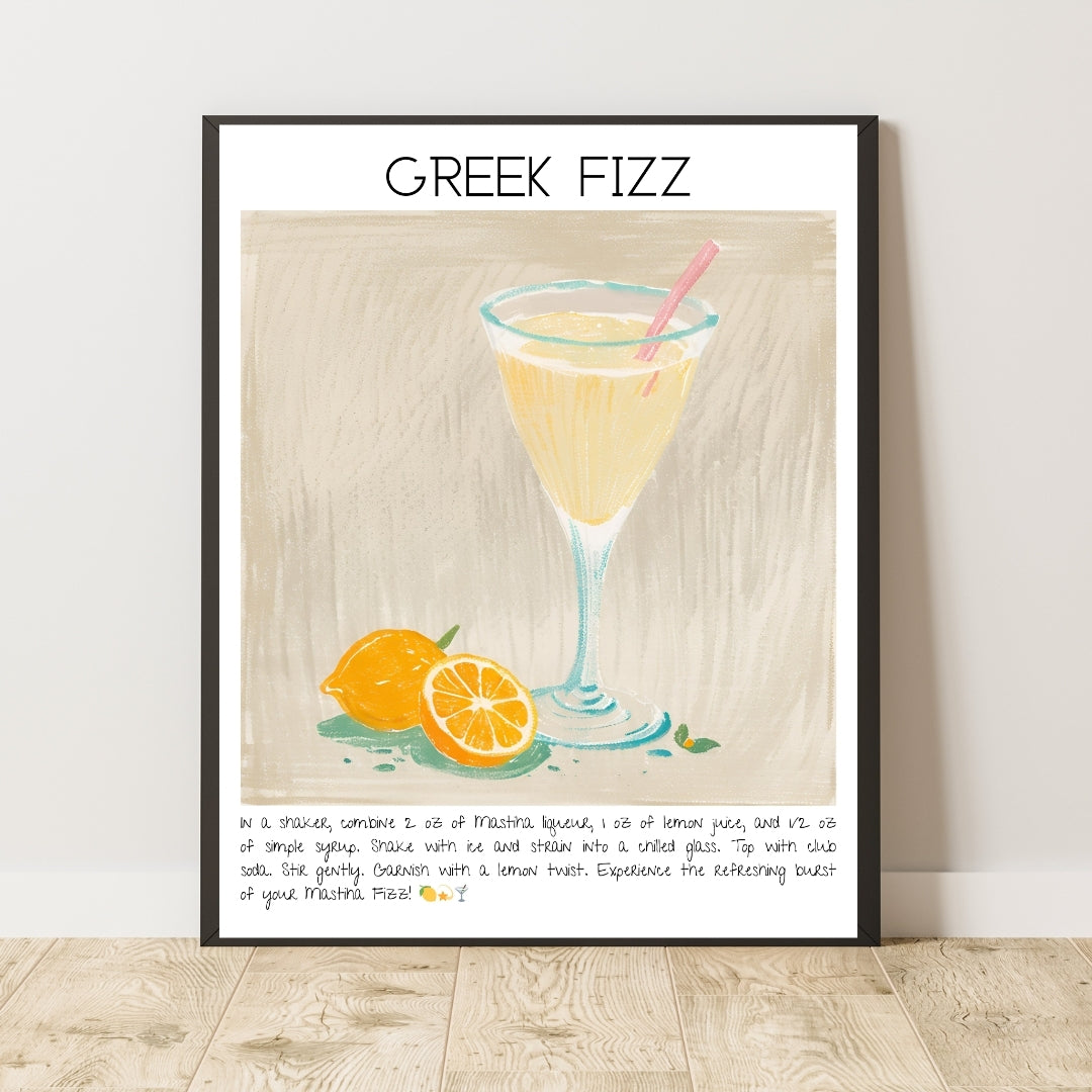 Cocktail Art Print Design Poster Greek Fizz Bar Decor