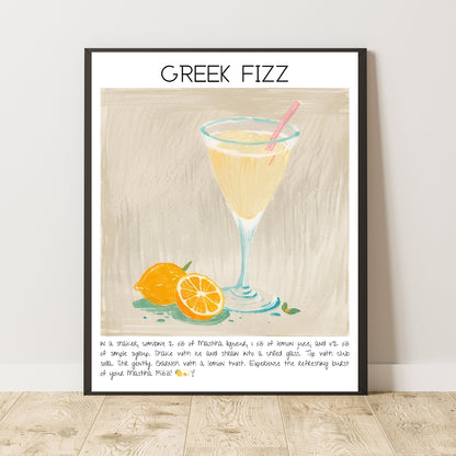 Cocktail Art Print Design Poster Greek Fizz Bar Decor