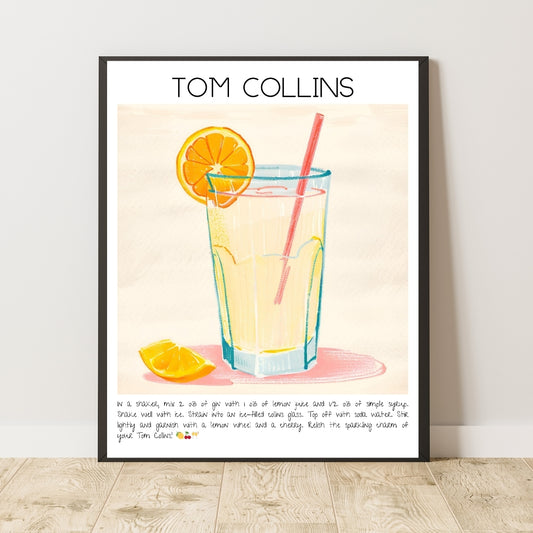 Tom Collins Cocktail Art Work Poster Bar Decor