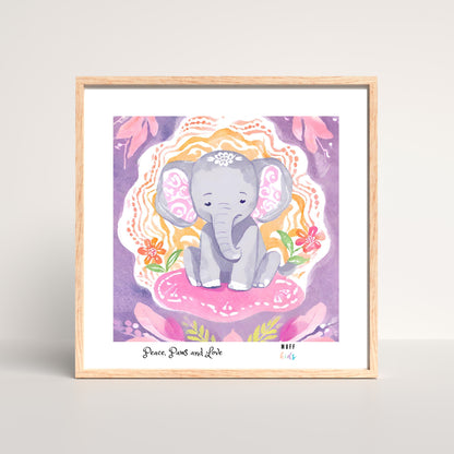 Peace, Paws and Love Elephant No:3 Art Print Poster For Kids