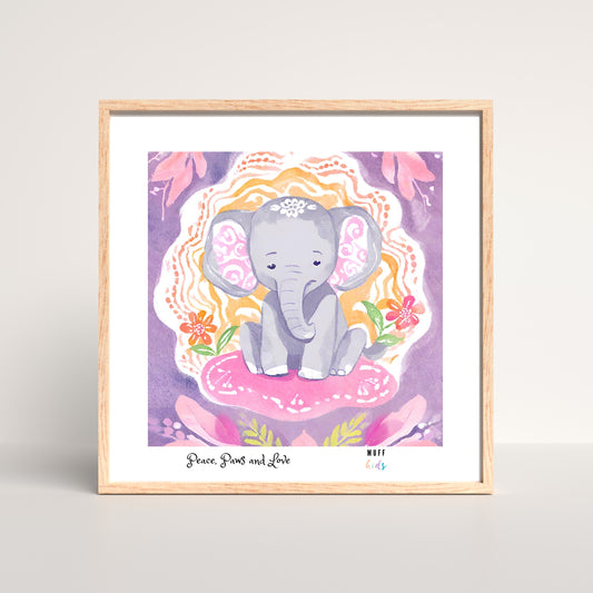 Peace, Paws and Love Elephant No:3 Art Work Poster For Kids