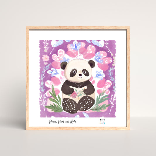 Peace, Paws and Love Panda No:3 Art Print Poster For Kids