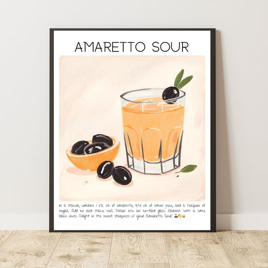 Art Print Tasarım Kokteyl Poster Amaretto Sour Bar Dekor