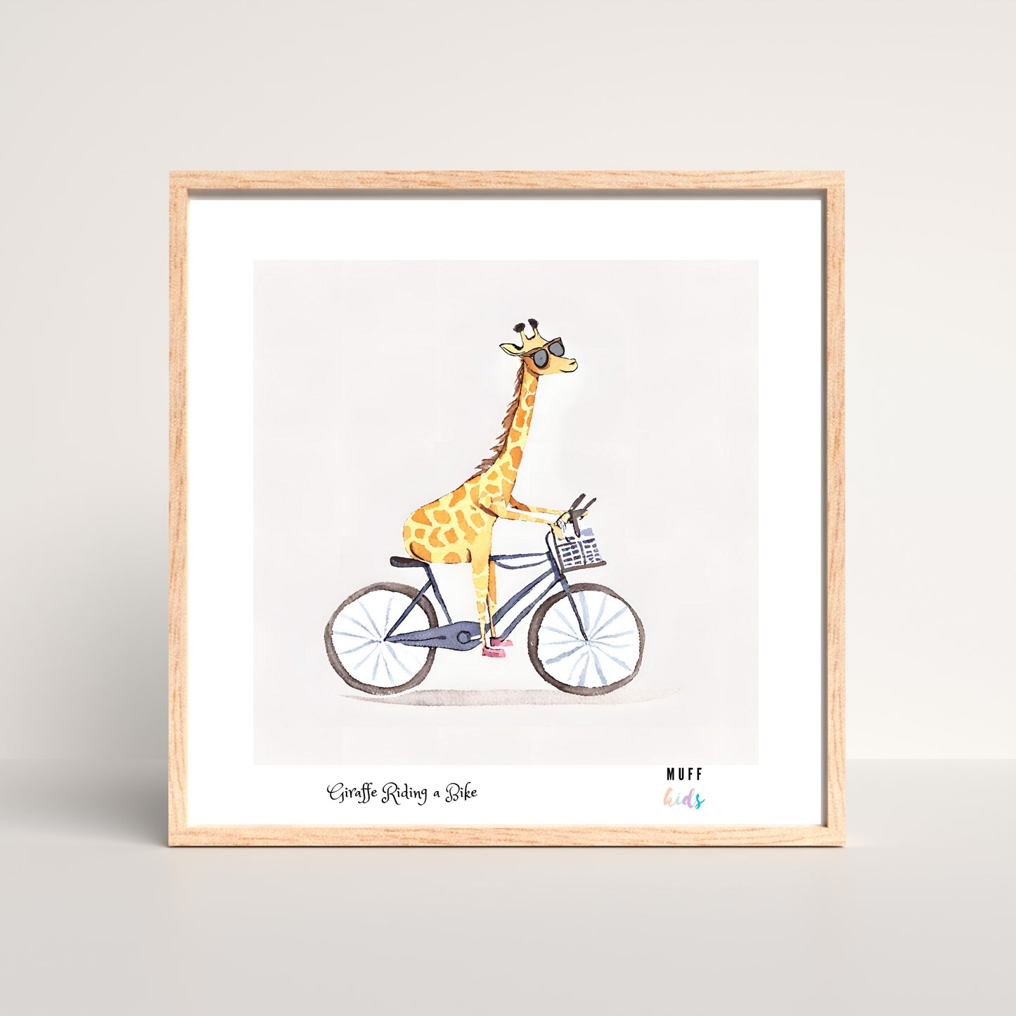 Kids Art Print Design Giraffe Ride a Bike No.1 Poster For Kids