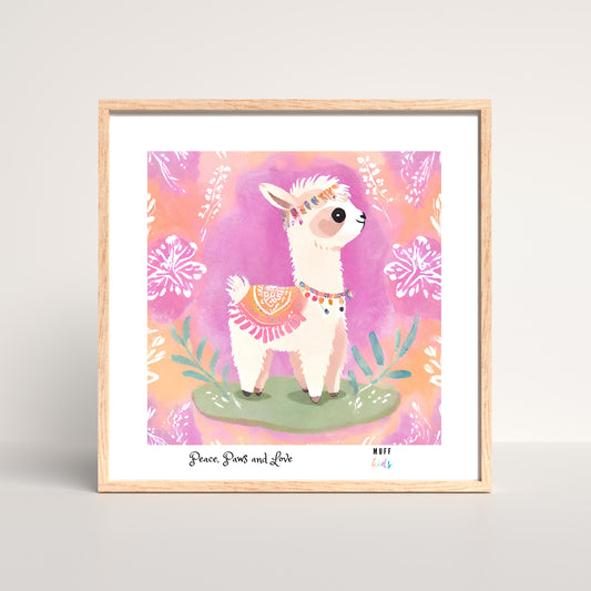 Peace, Paws and Love Llama No:2 Art Work Poster For Kids