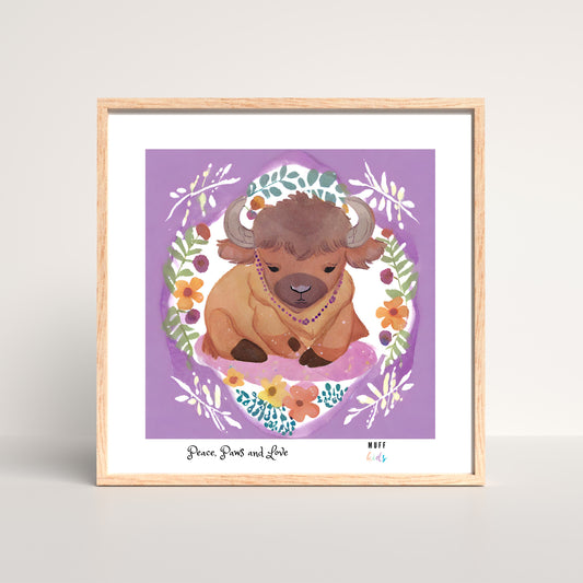 Peace, Paws and Love Bison No:3 Art Print Poster For Kids