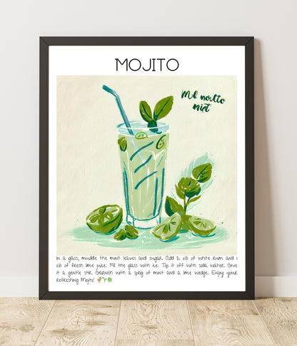 Cocktail Art Print Design Poster Mojito Bar Decor