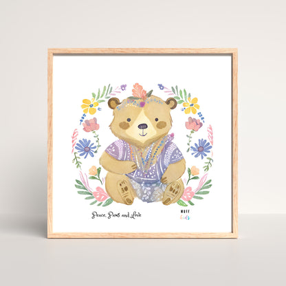 Peace, Paws and Love Bear No:3 Art Print Poster For Kids