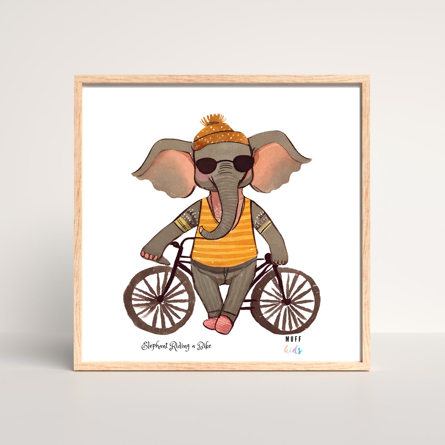 Kids Art Print Design Elephant Ride a Bike No.2 Poster For Kids