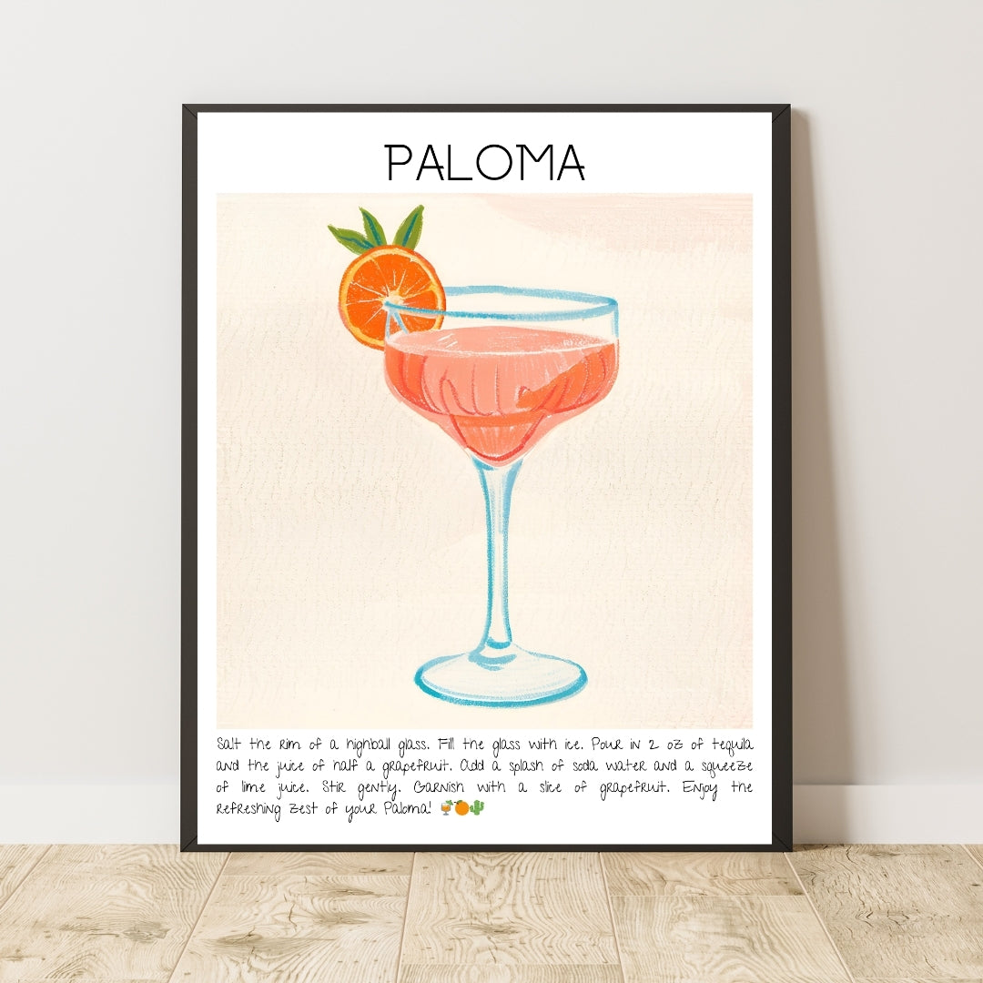 Cocktail Art Print Design Poster Paloma Bar Decor