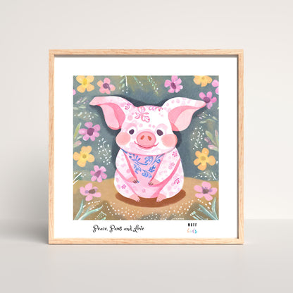 Peace, Paws and Love Pig No:4 Art Print Tasarım Çocuk Odası Posteri