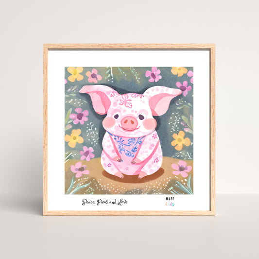 Peace, Paws and Love Pig No:4 Art Print Poster For Kids