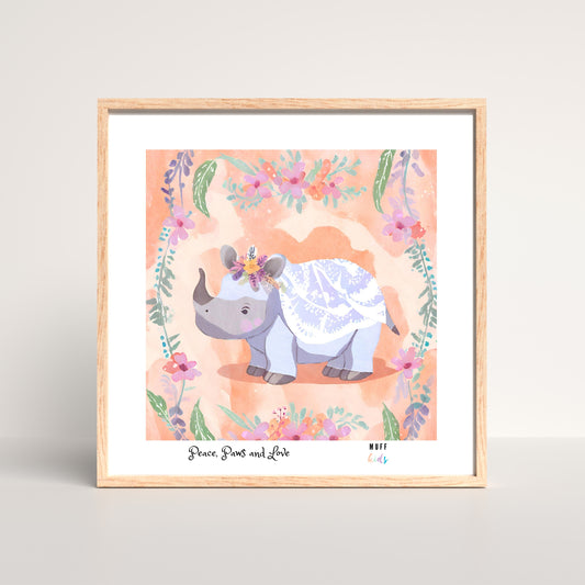 Peace, Paws and Love Hippo No:1 Art Print Tasarım Çocuk Odası Posteri