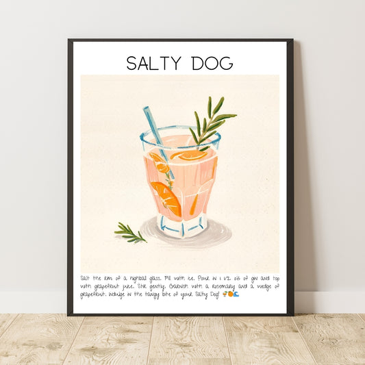 Cocktail Art Print Design Poster Salty Dog Bar Decor