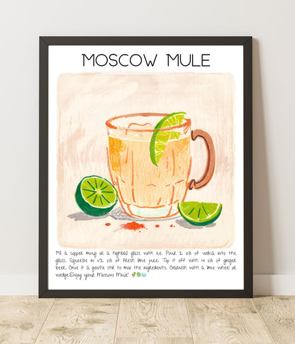 Cocktail Art Print Design Poster Moscow Mule Bar Decor