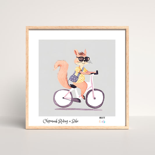 Kids Art Print Design Chipmunk Ride a Bike No.1 Poster For Kids