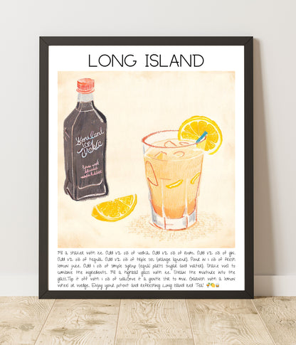 Art Print Tasarım Kokteyl PosterLong Island Bar Dekor