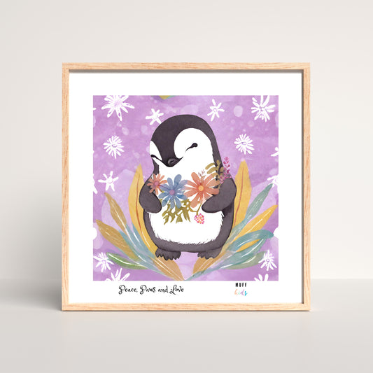 Peace, Paws and Love Penguin No:1 Art Print Poster For Kids