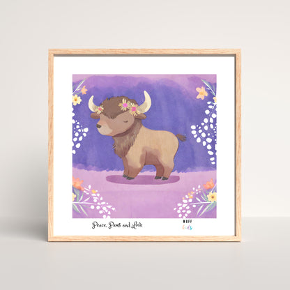 Peace, Paws and Love Bison No:1 Art Print Poster For Kids