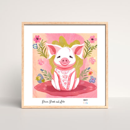 Peace, Paws and Love Pig No:3 Art Print Tasarım Çocuk Odası Posteri