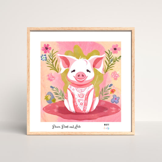 Peace, Paws and Love Pig No:3 Art Print Poster For Kids