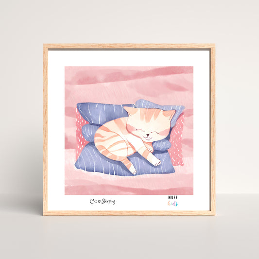 Kids Art Print Design Sleeping Cat Poster For Kids