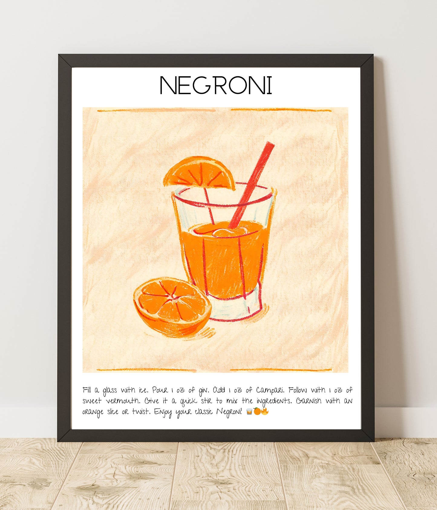 Art Print Tasarım Kokteyl Poster Negroni Bar Dekor