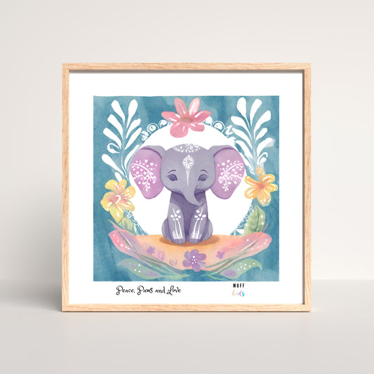 Peace, Paws and Love Elephant No:1 Art Print Poster For Kids