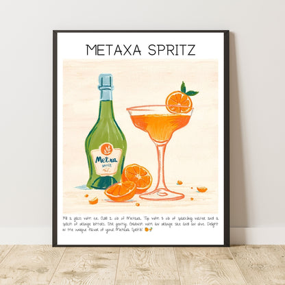 Cocktail Art Print Design Poster Metaxa Sprtiz Bar Decor