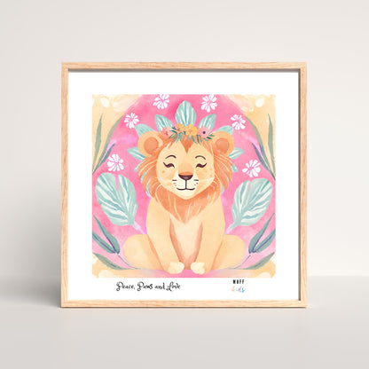 Peace, Paws and Love Lion No:2 Art Print Poster For Kids