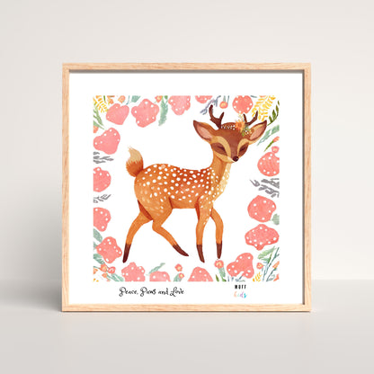 Peace, Paws and Love Deer No:2 Art Print Poster For Kids