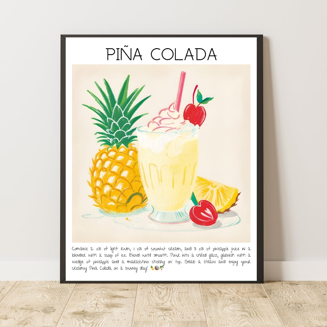 Cocktail Art Print Design Poster Pina Colada Bar Decor