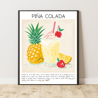 Cocktail Art Print Design Poster Pina Colada Bar Decor