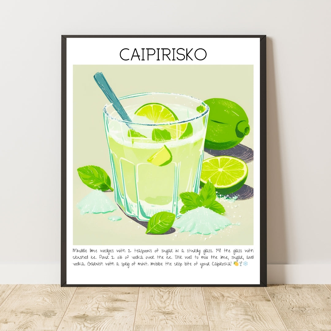 Cocktail Art Print Design Poster Caipirisko Bar Decor