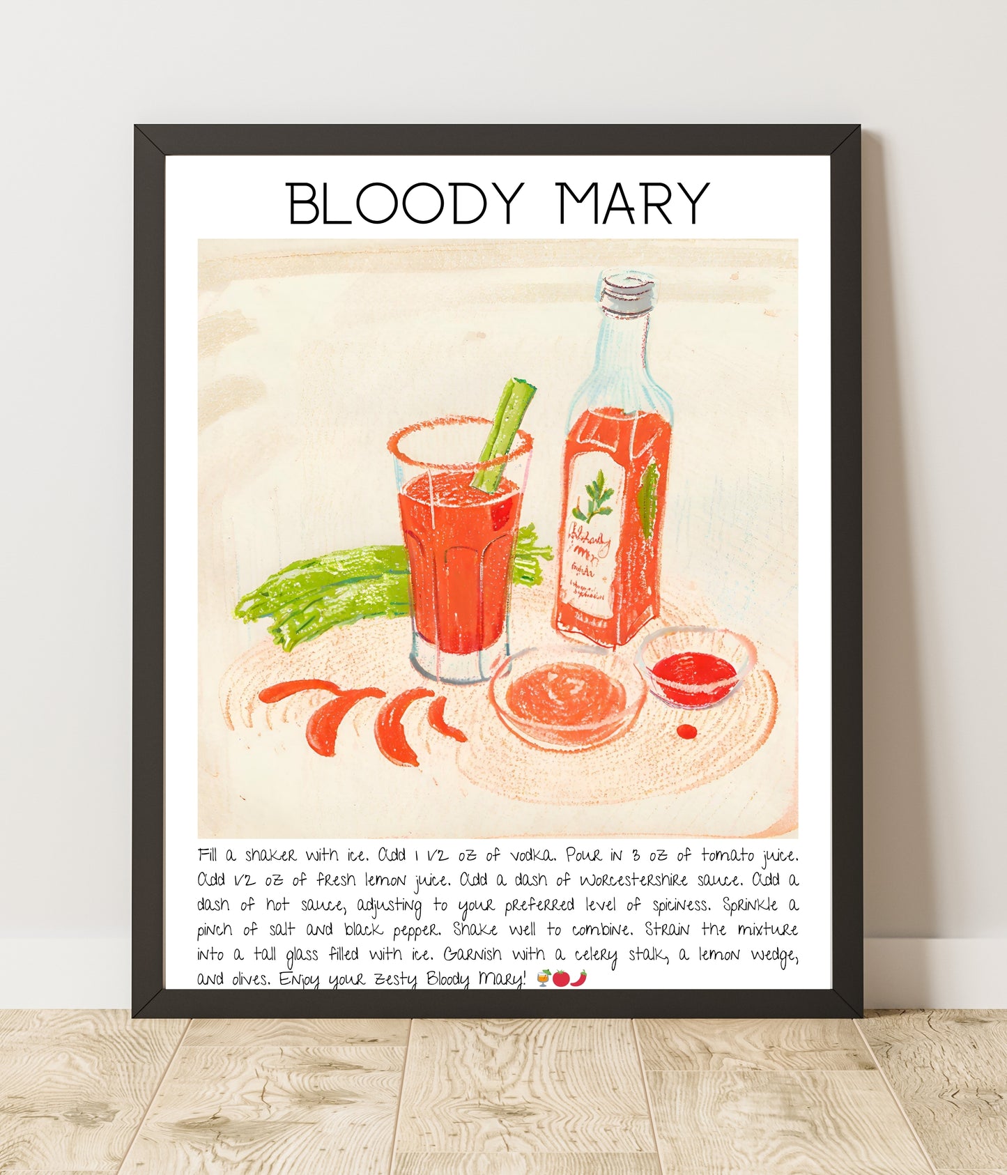 Cocktail Art Print Design Poster Bloody Mary Bar Decor