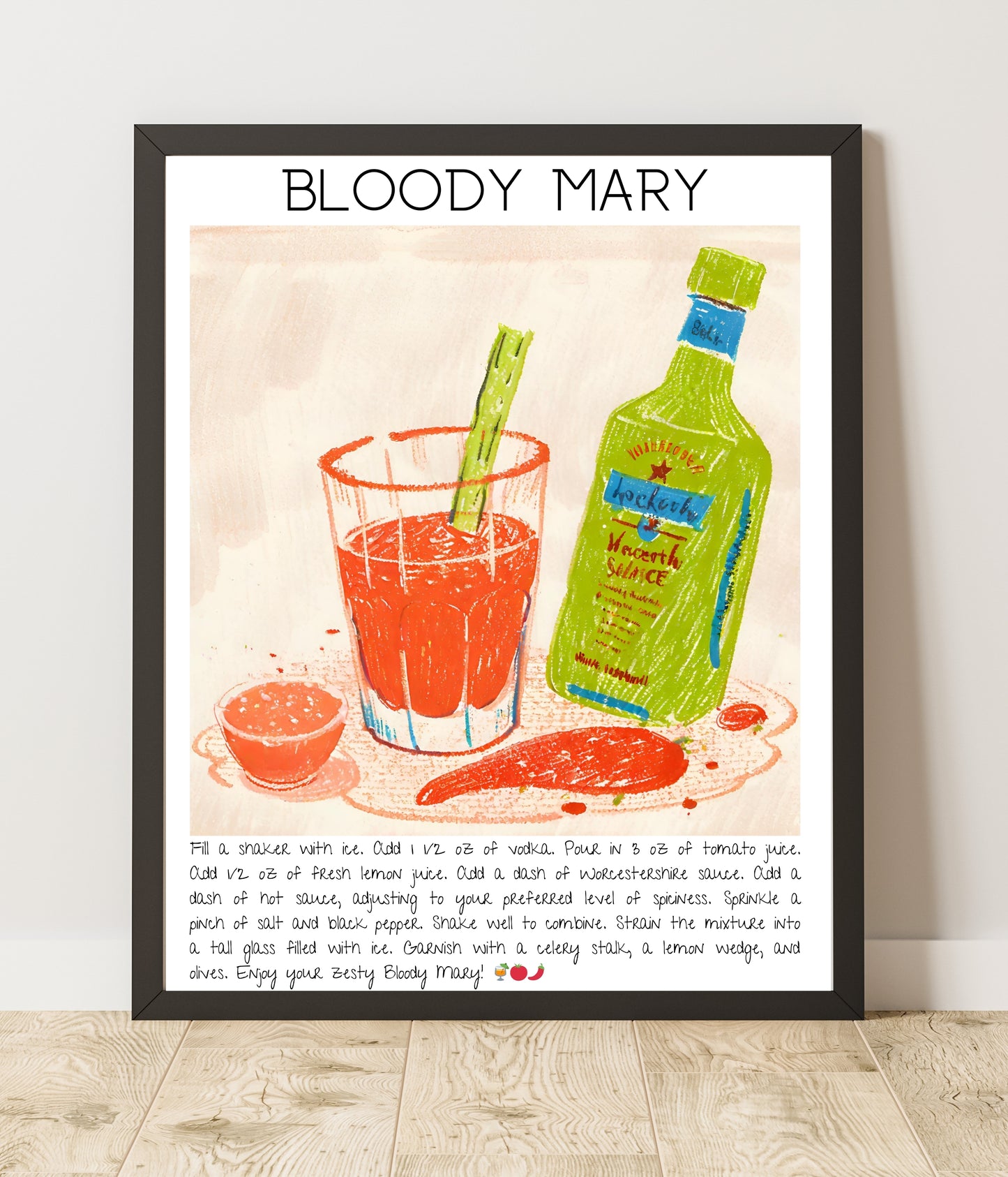 Art Print Kokteyl Tasarım Poster Bloody Mary Bar Dekor