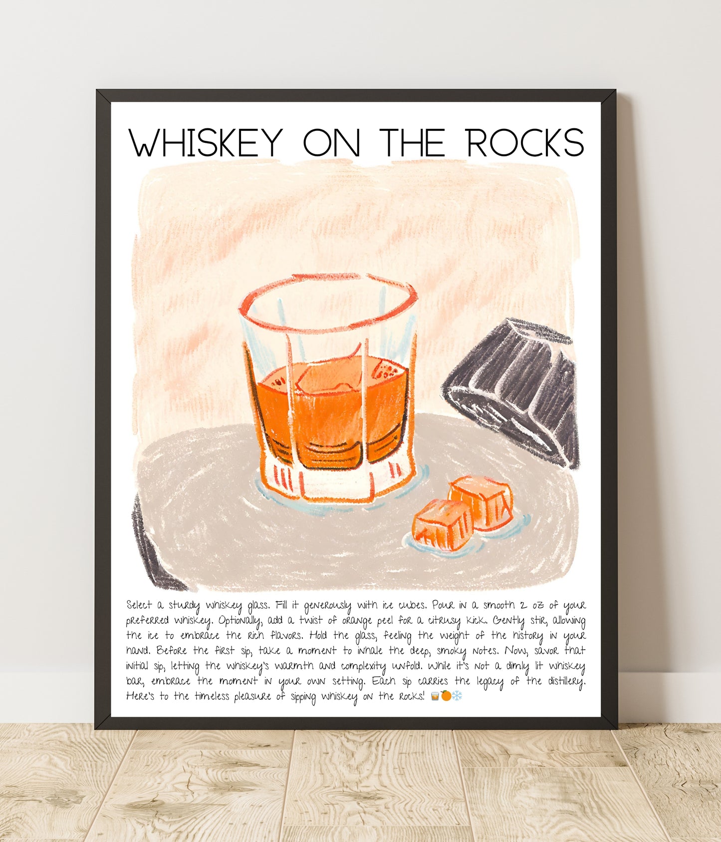 Art Print Design Drink Poster Whiskey On The Rocks Bar Decor