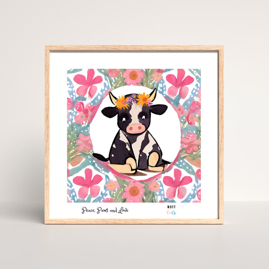 Peace, Paws and Love Cow No:3 Art Print Poster For Kids