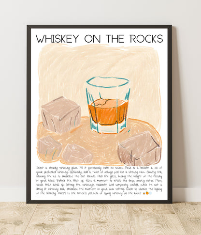 Art Print Design Drink Poster Whiskey On The Rocks Bar Decor