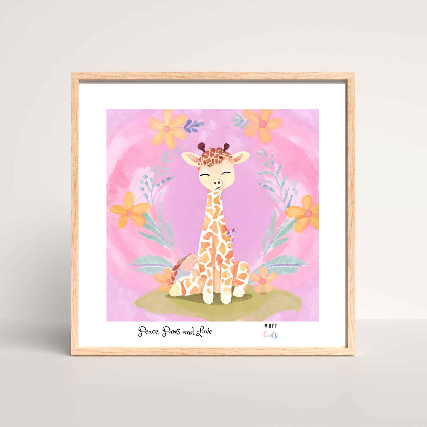 Peace, Paws and Love Giraffe No:2 Art Print Poster For Kids