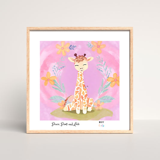 Peace, Paws and Love Giraffe No:2 Art Print Poster For Kids