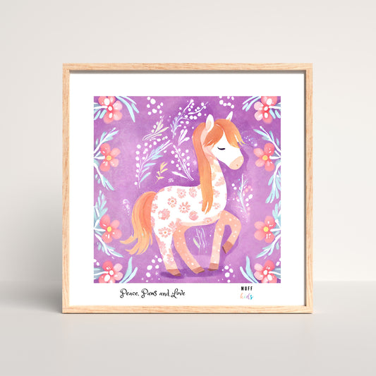 Peace, Paws and Love Horse No:1 Art Print Tasarım Çocuk Odası Posteri