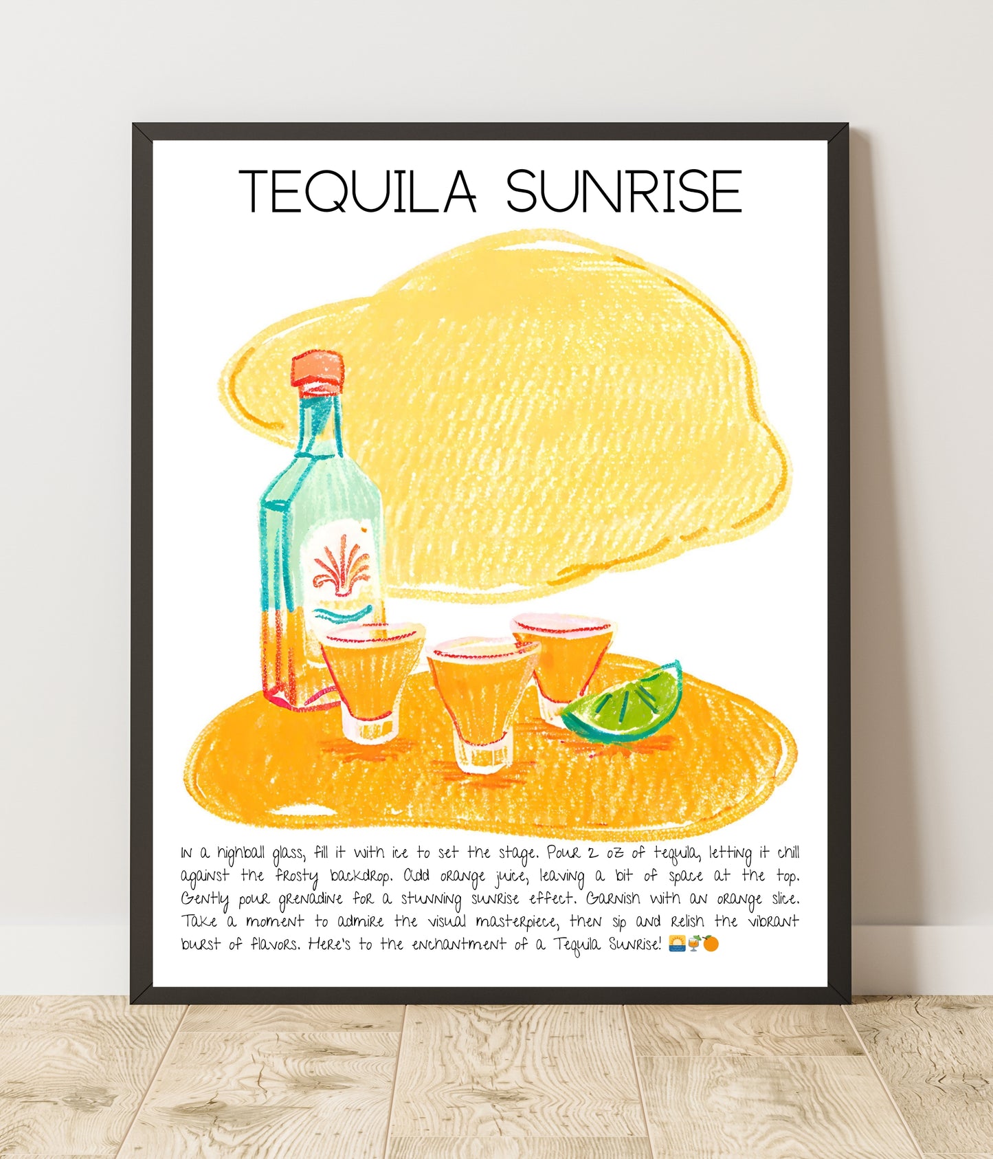 Art Print Tasarım Koktey Poster Tequila Sunrise Bar Dekor